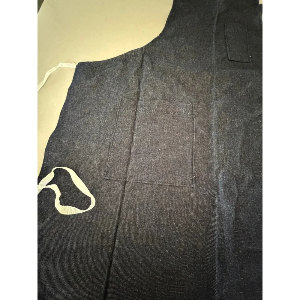 Dark‎ Wash Denim Bib Apron with Pockets & White Tie Straps Utility Cooking Craft